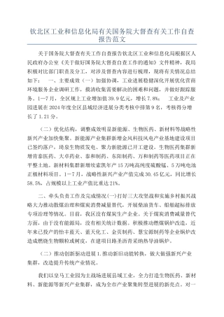 钦北区工业和信息化局有关国务院大督查有关工作自查报告范文
