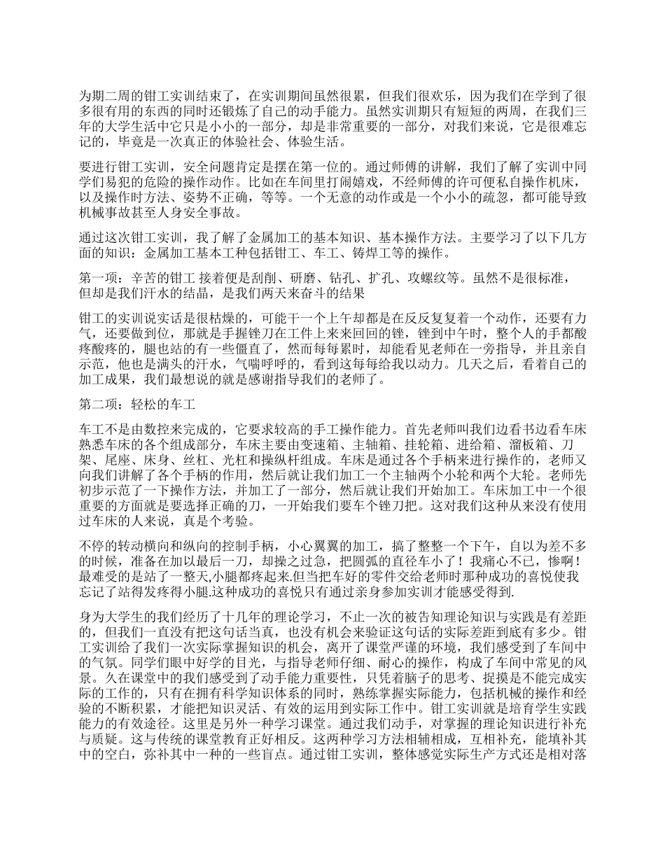 钳工实训报告范文3000字_第1页