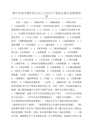 铜川市地方煤矿较大以上安全生产事故灾难应急救援预案
