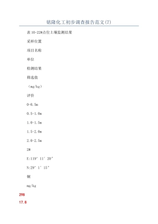 铭隆化工初步调查报告范文
