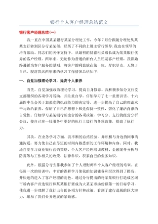 银行个人客户经理总结范文