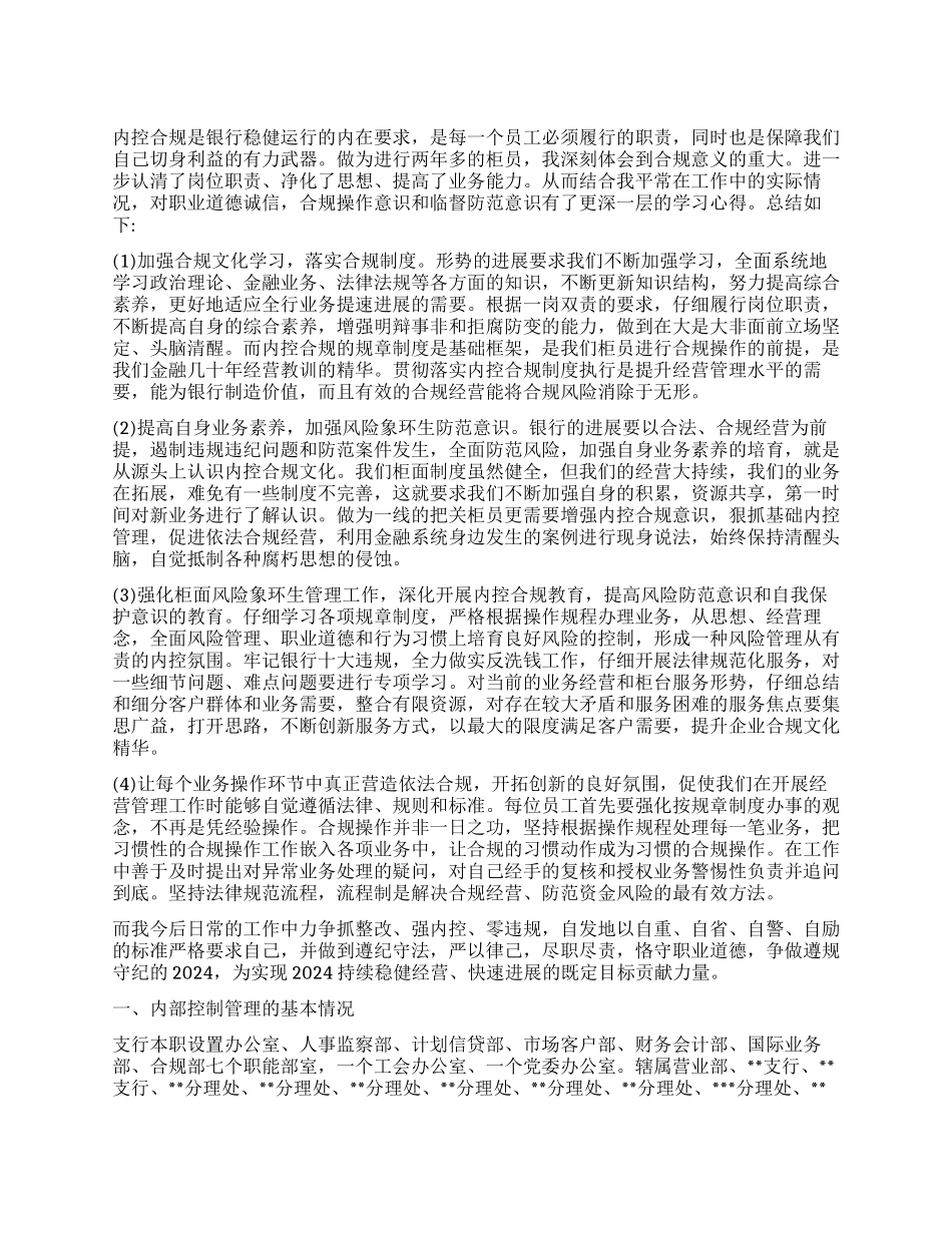 银行内控述职报告_第1页