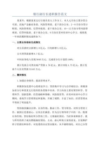 银行副行长述职报告范文