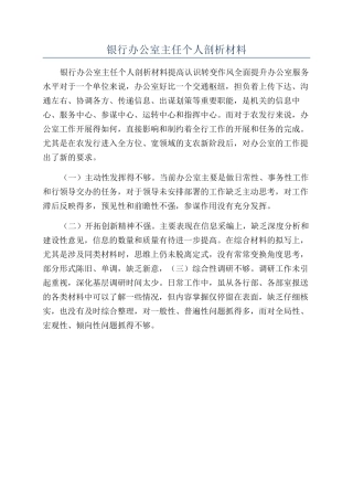银行办公室主任个人剖析材料