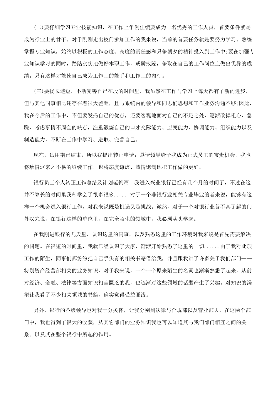 银行员工个人转正工作总结及计划_第2页
