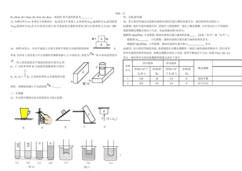 九年级物理尖子生专训题（固体液体压强）_第2页