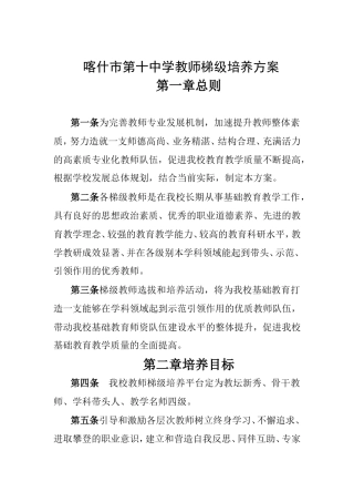 喀什市第十中学教师梯级培养方案