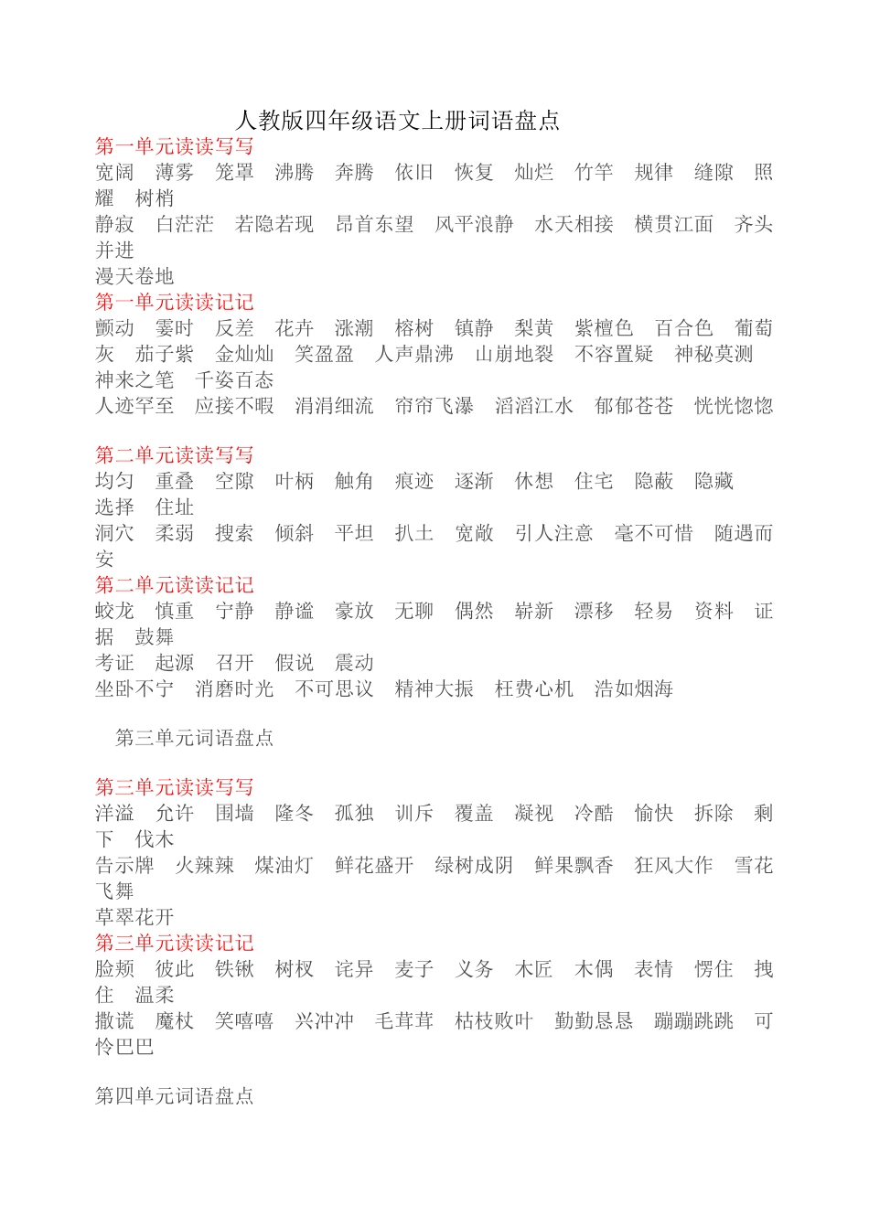 人教版四年级语文上册词语盘点_第1页