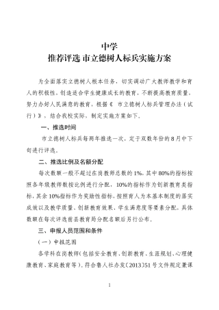 推荐评选 市立德树人标兵实施方案
