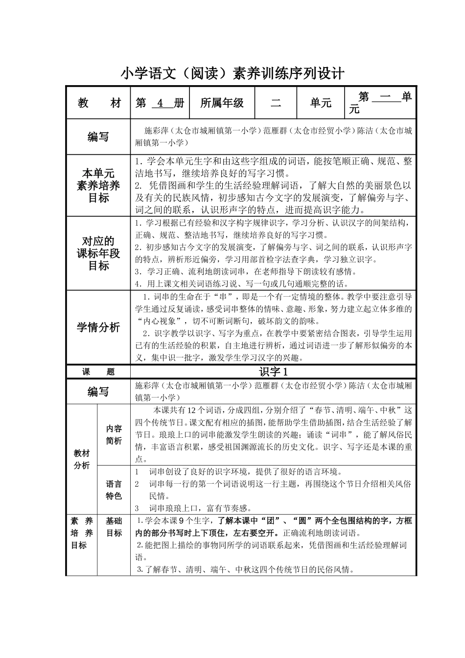 小学语文（阅读）素养训练序列设计_第1页