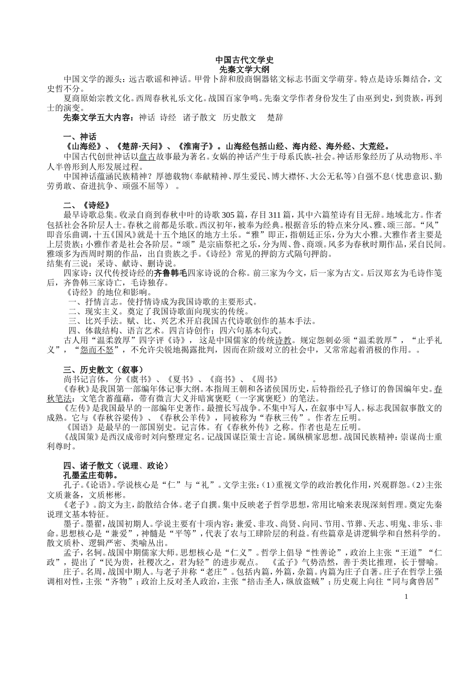 中国古代文学史知识点梳理汇总_第1页