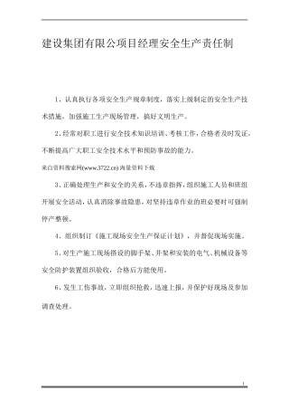 建设集团有限公项目经理安全生产责任制