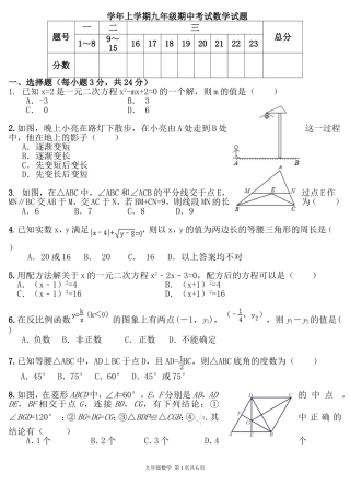 学年上学期九年级期中考试数学试题