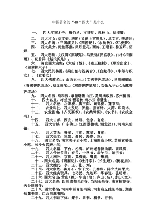 中国著名的“40个四大”是什么