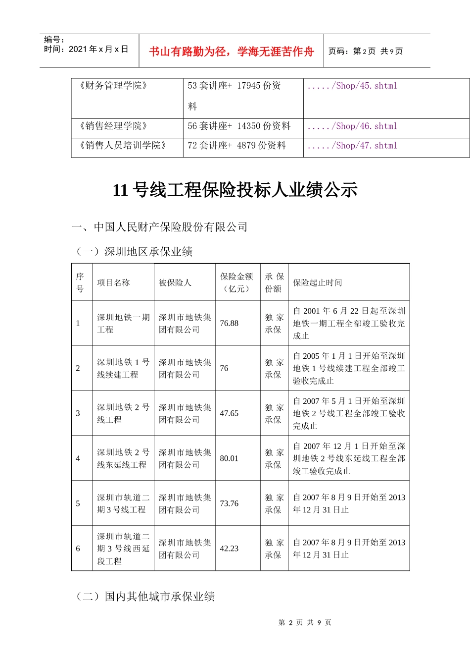论11号线工程保险投标人业绩公示_第2页