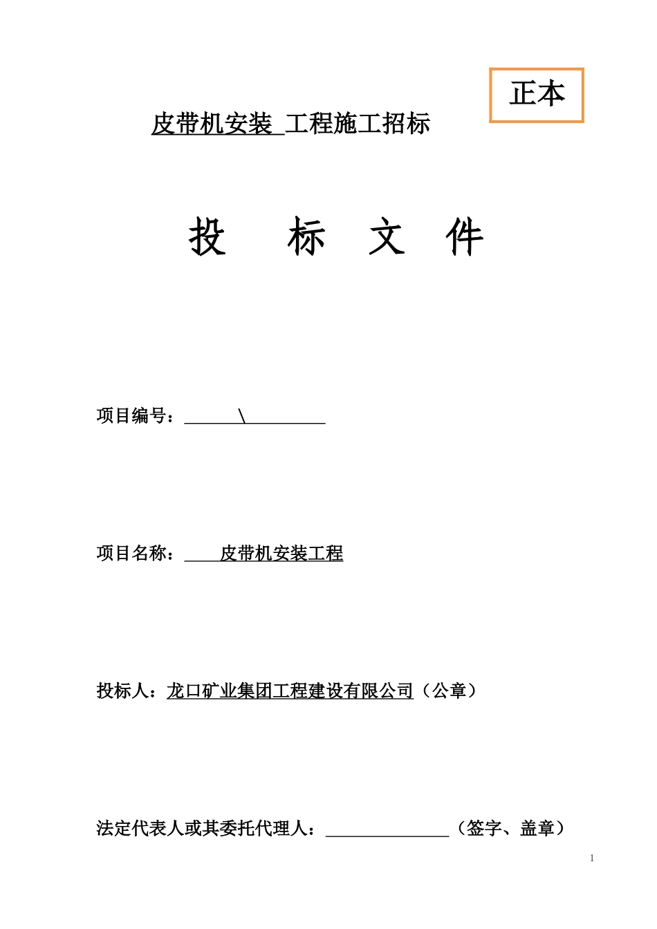 某矿业集团公司皮带机安装工程施工招标文件_第1页