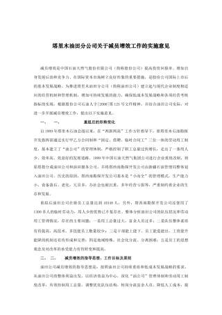 某石油公司关于减员增效工作的实施意见