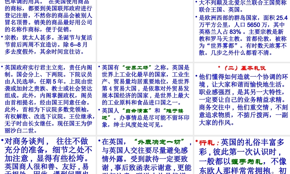 世界各国商务礼仪概况