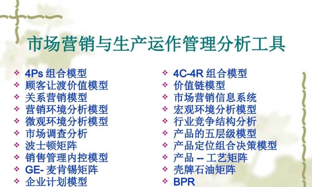 【培训课件】市场营销与生产运作管理分析工具