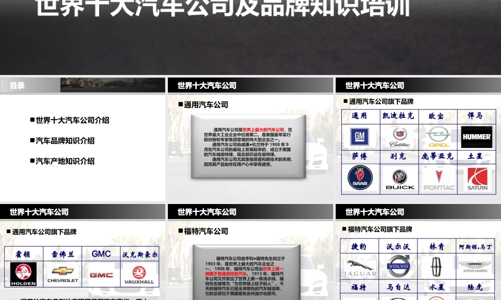 世界十大汽车公司及产地(全)