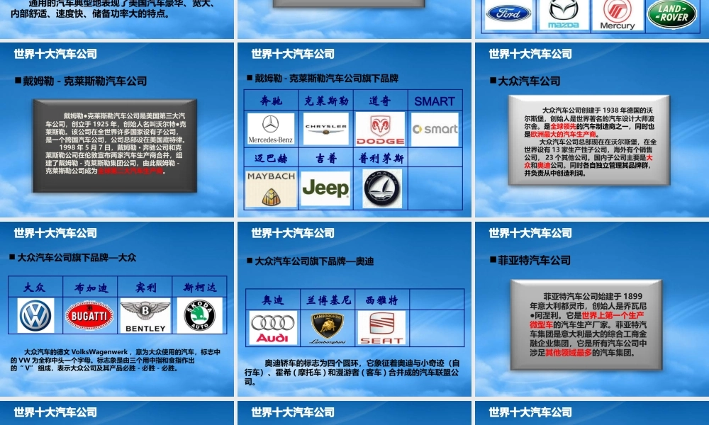 世界十大汽车公司及品牌知识培训