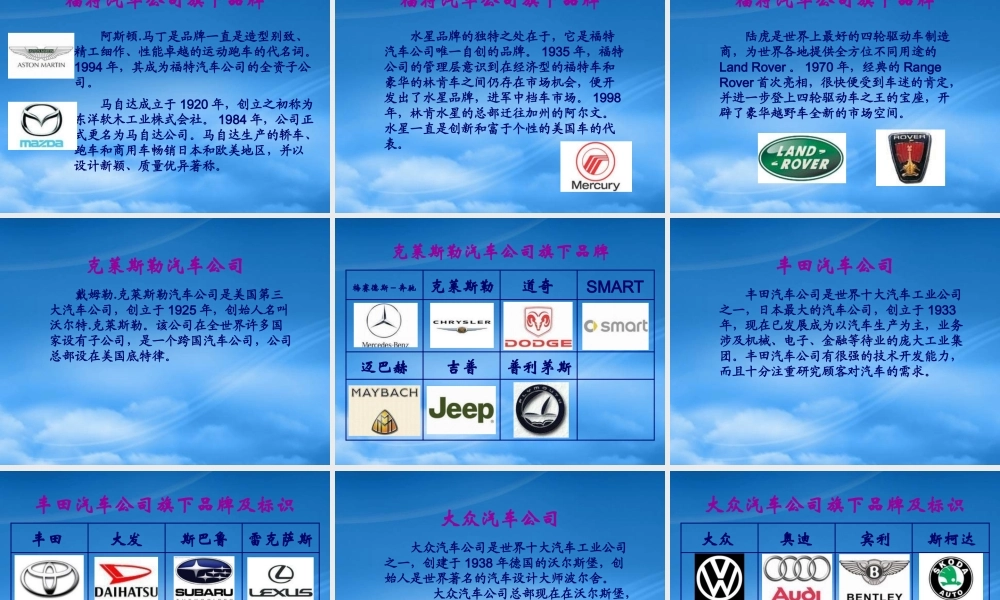 世界十大汽车公司及其品牌