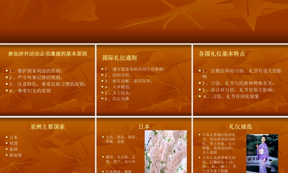 世界主要国家的礼仪习俗及禁忌(PPT 页)