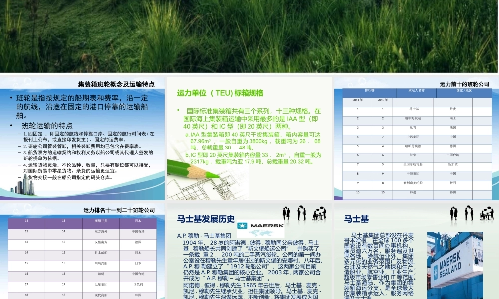 世界主要集装箱班轮公司发展现状讲义