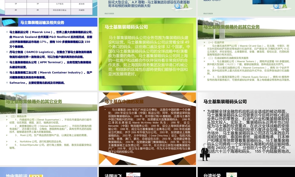 世界主要集装箱班轮公司发展现状讲义