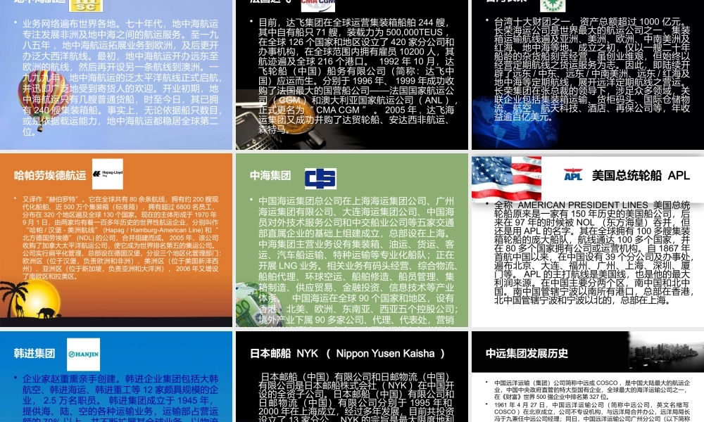 世界主要集装箱班轮公司发展现状讲义