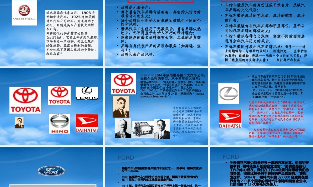 世界主要汽车集团及品牌介绍(PPT 95页)