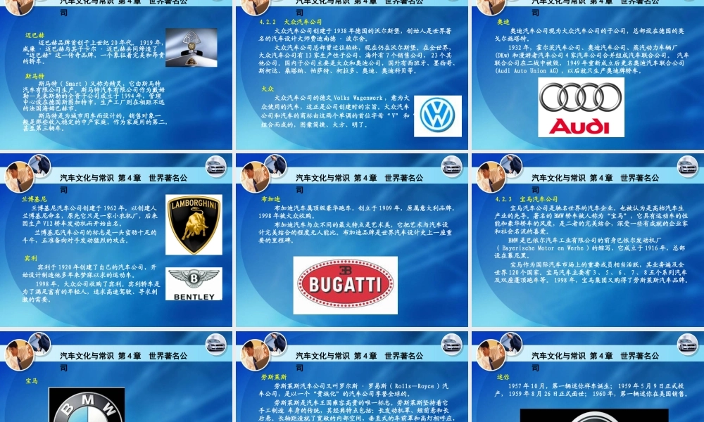 世界著名公司汽车文化与常识