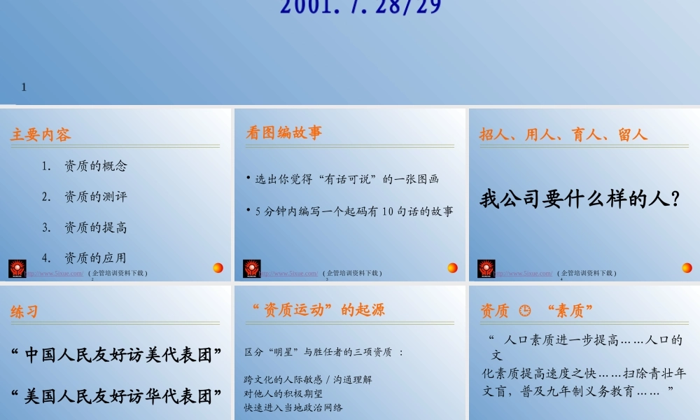 世界著名咨询公司素质模型管理培训资料