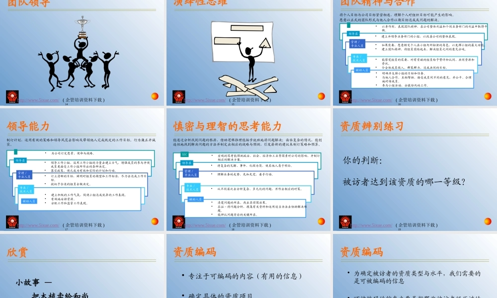 世界著名咨询公司素质模型管理培训资料