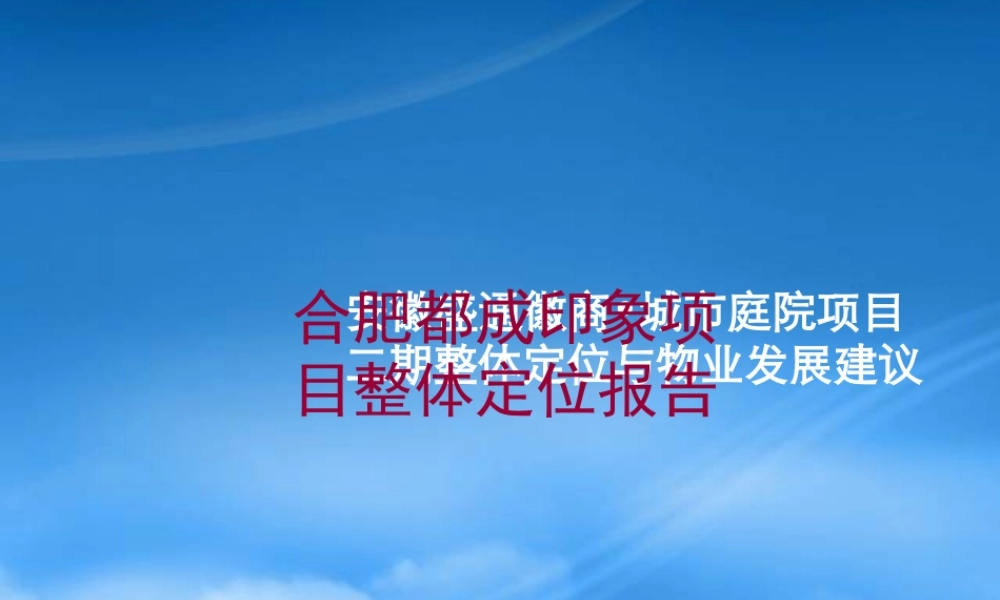 世联_合肥都成印象项目整体定位报告_129PPT