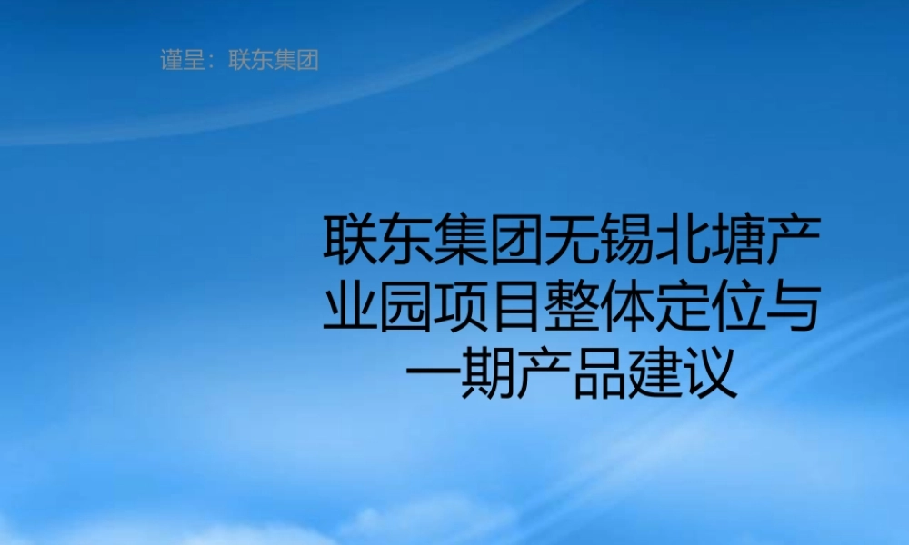 世联_联东集团无锡北塘产业园项目整体定位产品建议_163PPT_XXXX年