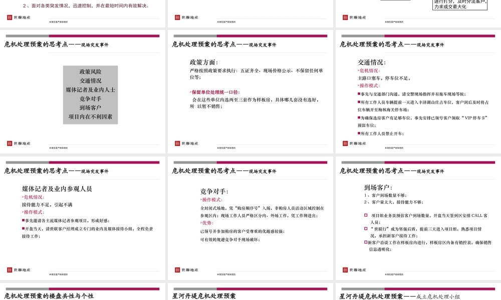 世联_深圳星河丹堤开盘活动危机处理预案分享_33PPT
