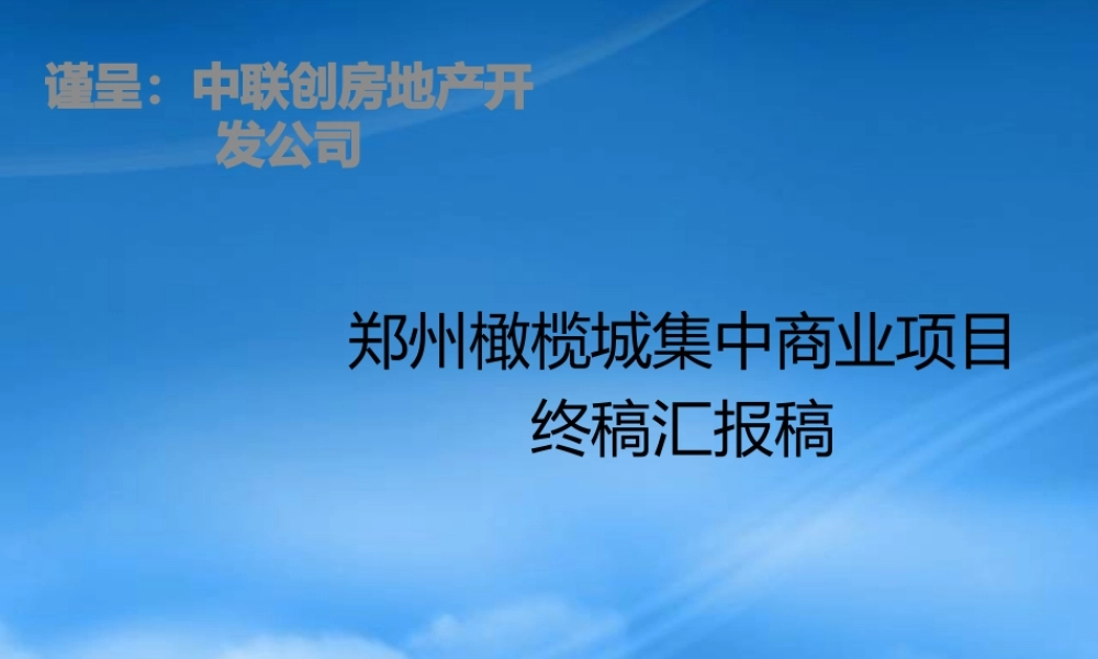 世联_郑州橄榄城集中商业项目终稿汇报稿_99PPT