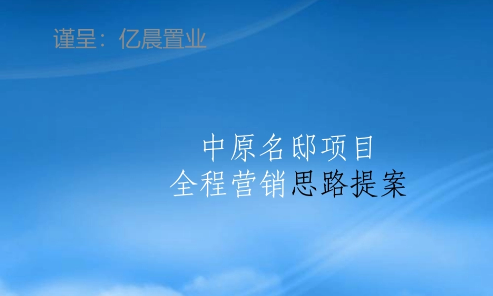 世联_郑州亿晨_中原名邸项目全程营销思路提案