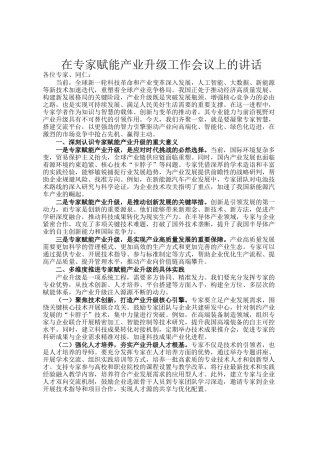 在专家赋能产业升级工作会议上的讲话
