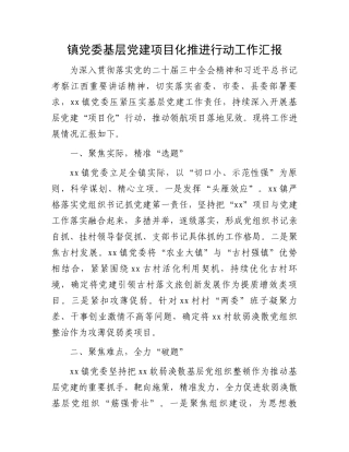镇党委基层党建项目化推进行动工作汇报
