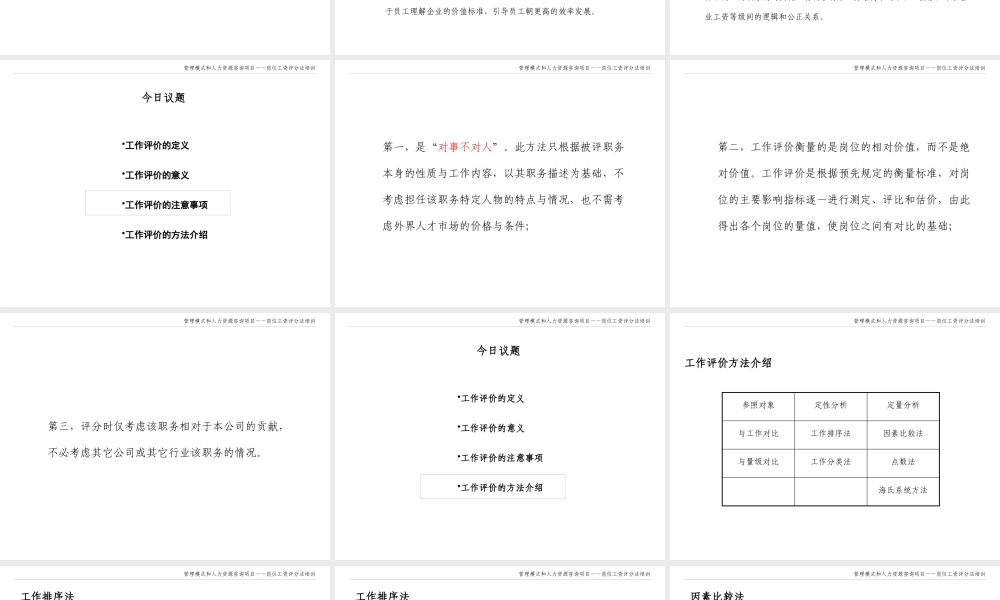 ××集团人力资源咨询方案咨询项目--岗位评价方法培训(