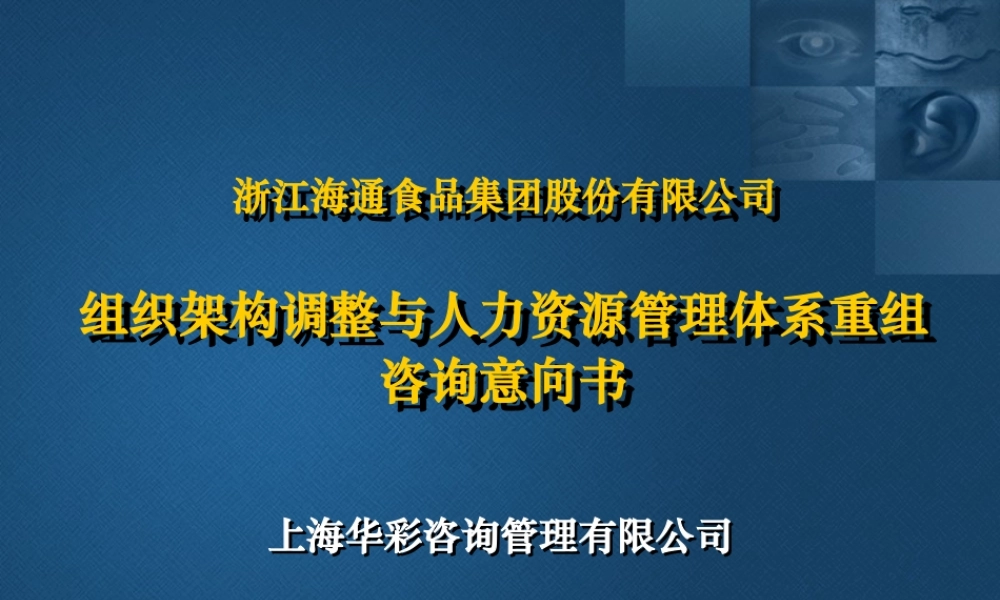 ××食品集团公司组织架构调整与人力资源管理体系重组咨询意向书