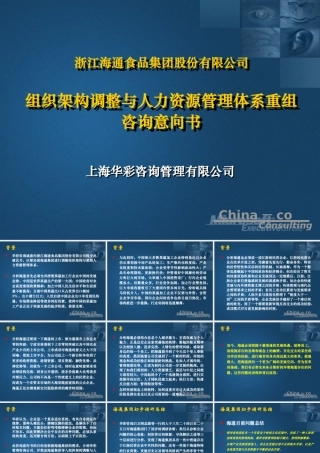 ××食品集团公司组织架构调整与人力资源管理体系重组咨询意向书