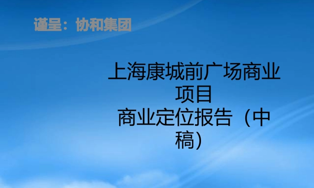 世联-上海康城前广场商业项目商业定位报告(中稿)