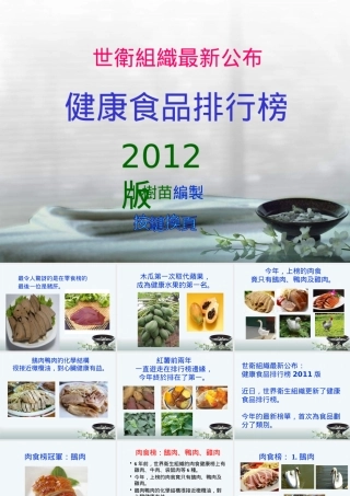 世卫组织最新公布健康食品排行榜XXXX版