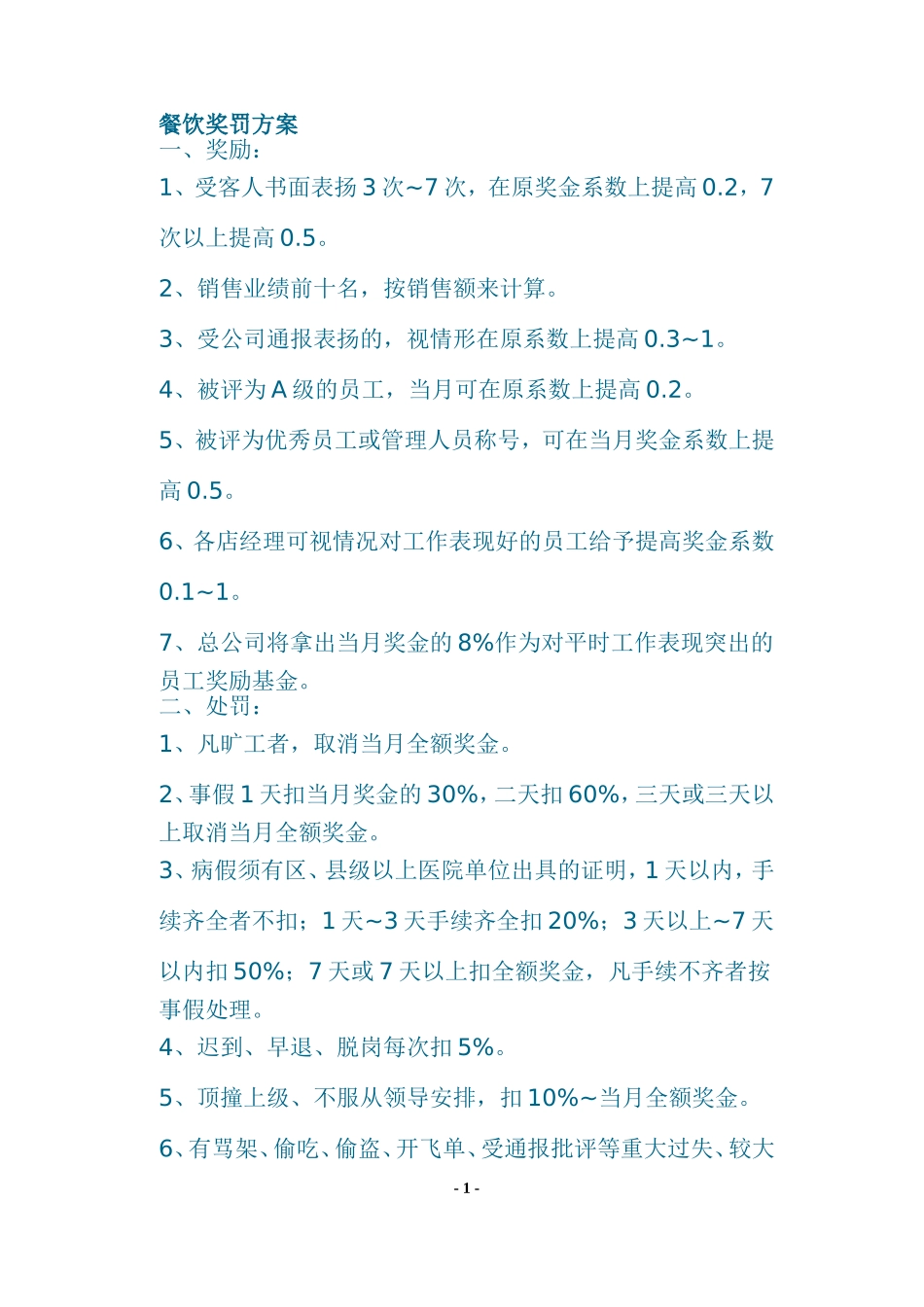 餐饮奖罚方案_第1页