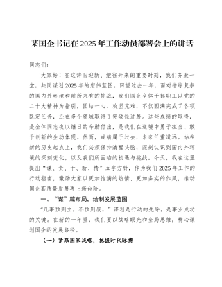 20250109某国企书记在2025年工作动员部署会上的讲话
