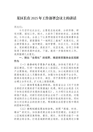20250109某区长在2025年工作部署会议上的讲话