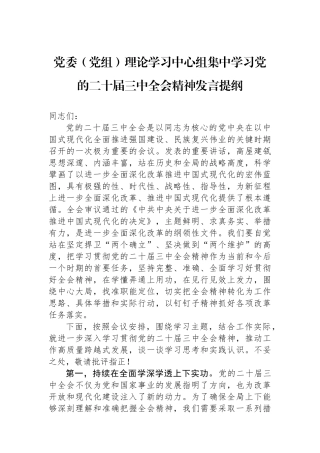 20250110党委（党组）理论学习中心组集中学习党的二十届三中全会精神发言提纲
